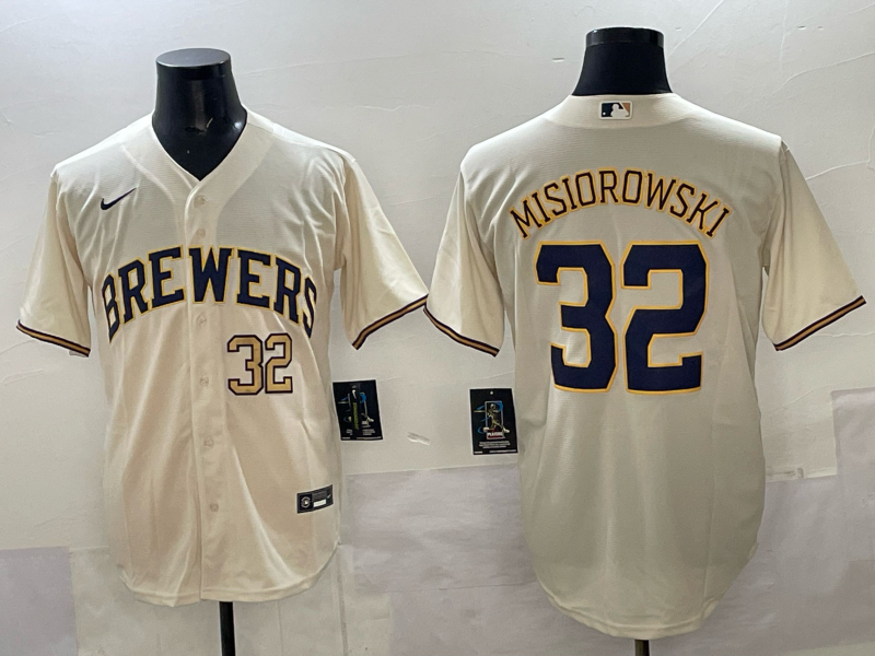 Men Milwaukee Brewers #32 Misiorowski cream Nike MLB 2025 jersey 004->milwaukee brewers->MLB Jersey